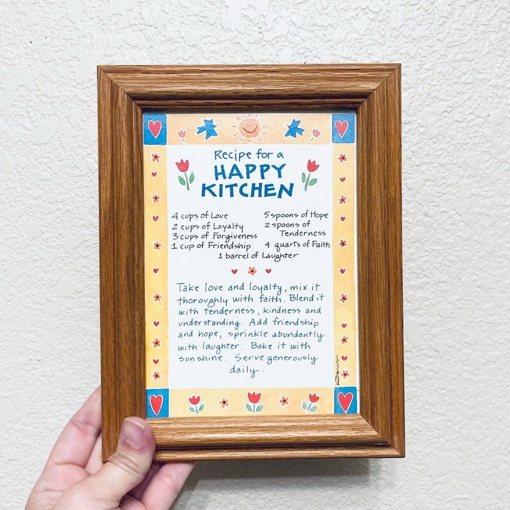 Vintage Figi Graphics “Recipe For a Happy Kitchen” Wooden Framed Wall Art Decor